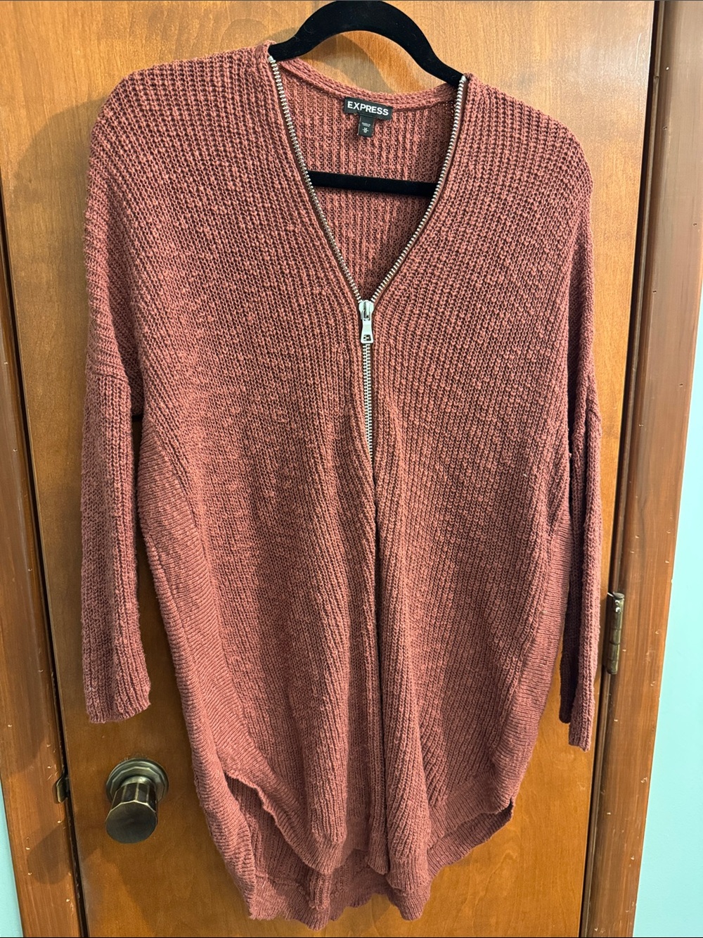 Express Women's V-Neck Half Zip Sweater 100% cotton - Dusty Rose